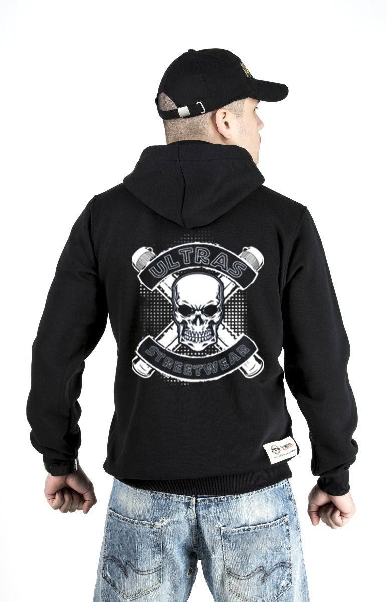 Hoodie Ultras Streetwear Skull n' Pyro Black