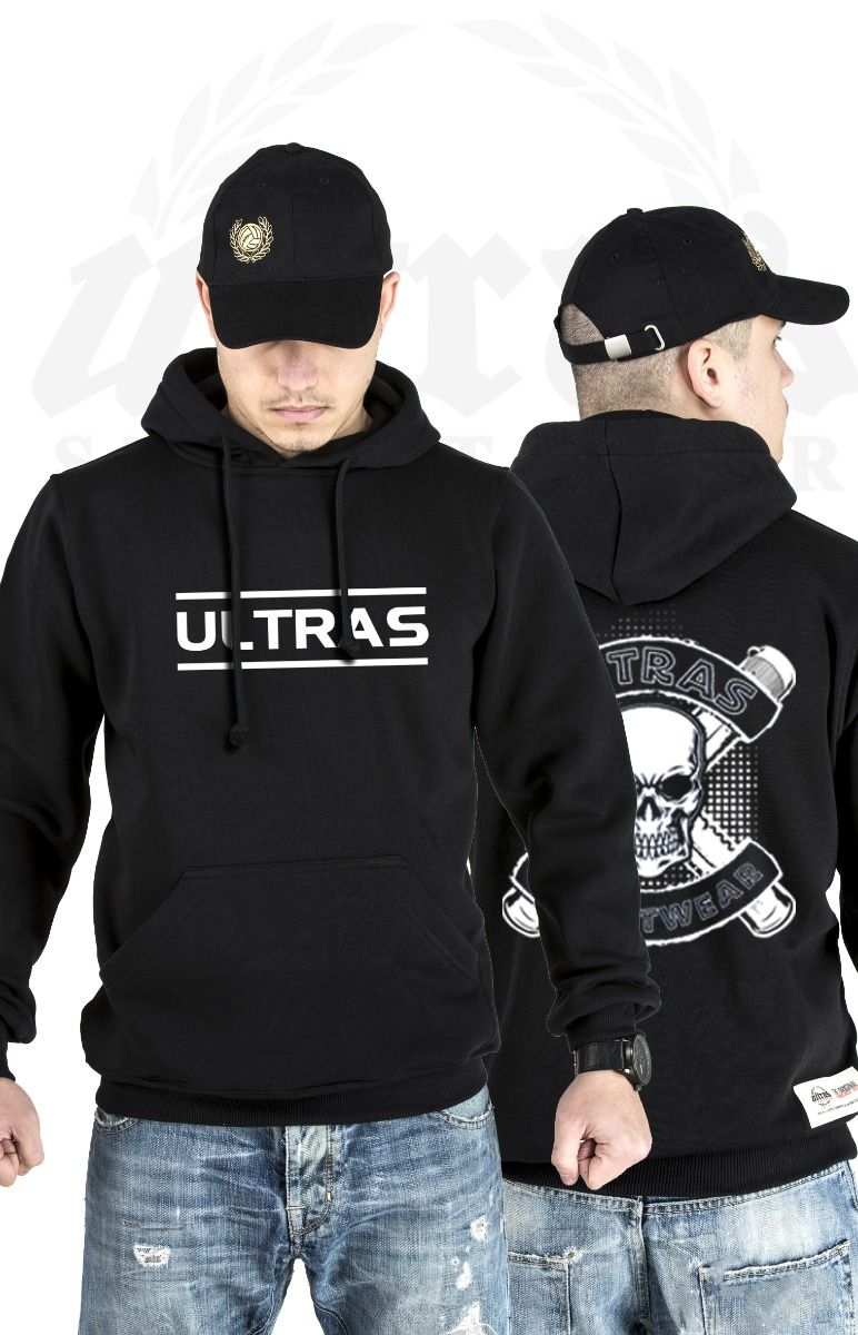 Hoodie Ultras Streetwear Skull n' Pyro Black